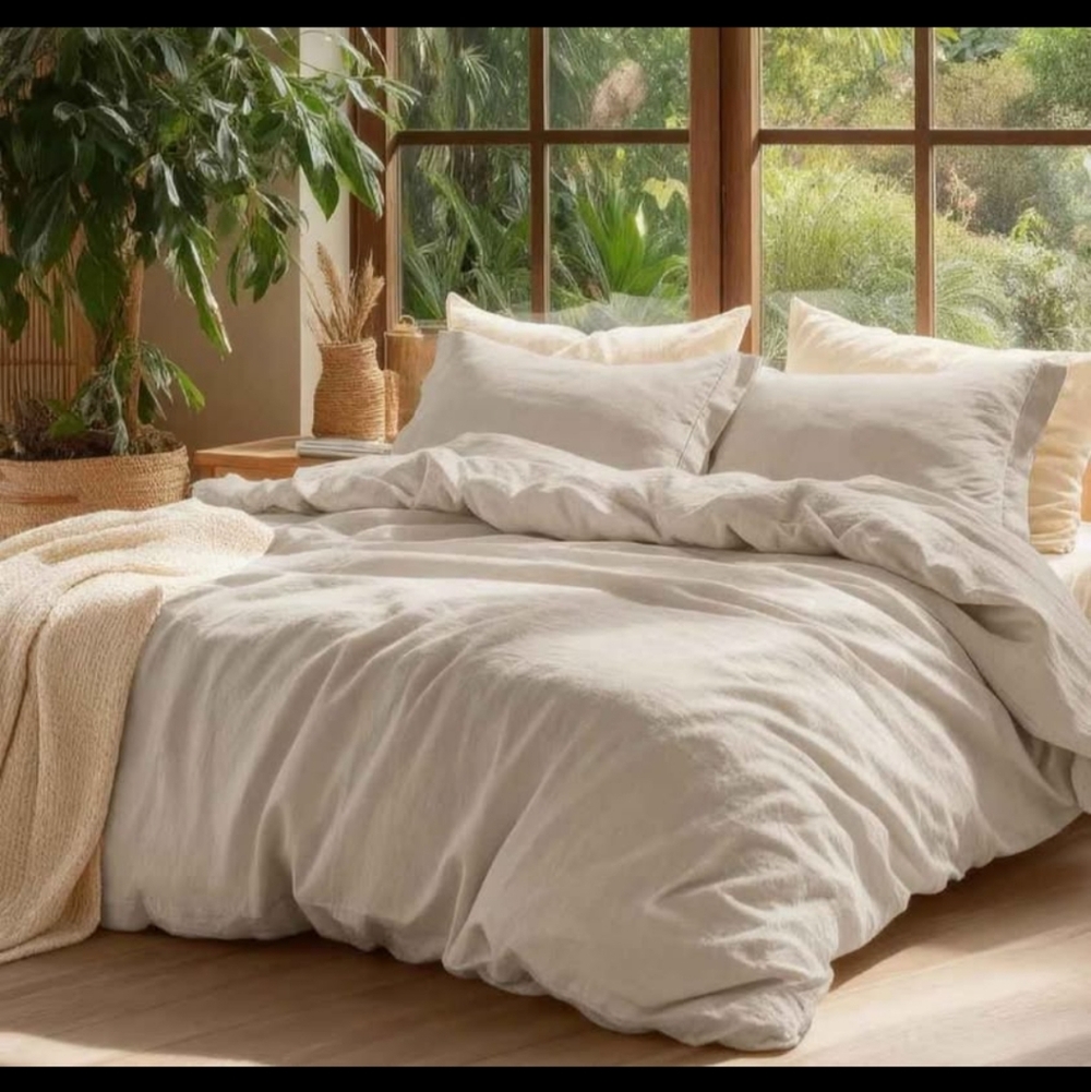 Bedsure 100% Washed Cotton Duvet Cover King Size - Oatmeal Minimalist Cotton